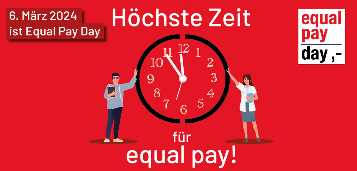 6. MÃ¤rz 2024 ist Equal Pay Day: HÃ¶chste Zeit fÃ¼r equal pay! Grafik: Logo der Kampagne 2024