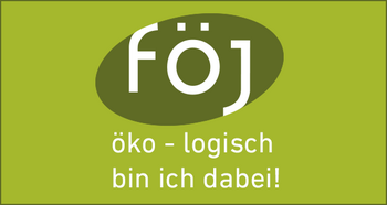 Logo des Freiwilligen Ã–kologischen Jahres (FÃ–J), Slogan: Ã¶ko-logisch bin ich dabei!