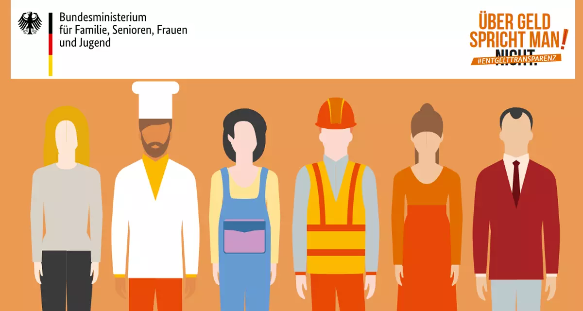 Titelbild der BroschÃ¼re: Das Entgelttransparenzgesetz: Informationen zum Gesetz zur FÃ¶rderung der Entgelttransparenz. Hrsg.: Bundesministerium fÃ¼r Familie, Senioren, Frauen und Jugend (www.bmfsfj.de)