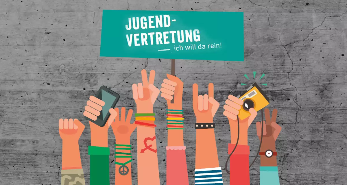 HÃ¤nde halten ein Schild hoch mit Text: Jugendvertretung - ich will da rein! | Grafik:  IStock