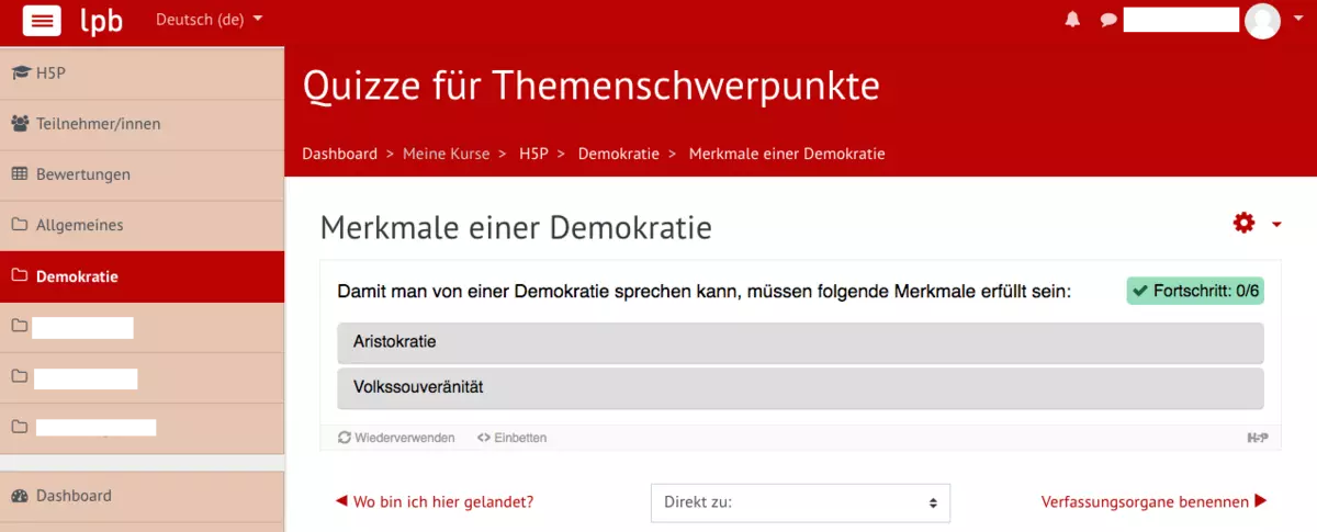 Beispiel der Art "Summary List" in Moodle Beispiel der Art "Summary List" in Moodle