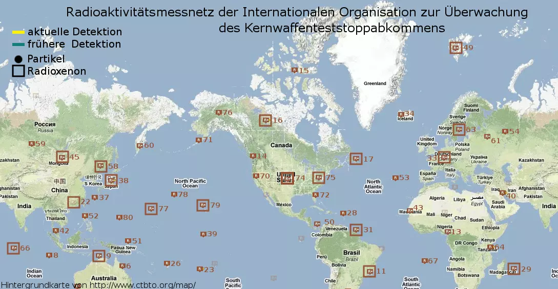 RadioaktivitÃ¤tsmessnetz nach Fukushima zeigt, wo kÃ¼nstliche Radionuklide gemessen wurden. Quelle: Bundesamt fÃ¼r Strahlenschutz.