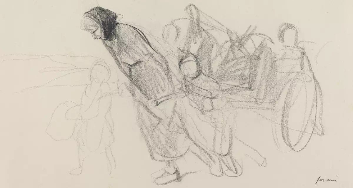 "Refugees". Zeichnung von Jean-Louis Forain. Quelle: wikimedia/national gallery of art; CC0 1.0 Universell public domain.