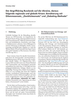 Annäherung an den Krieg in der Ukraine mit Dilemmaansatz, „Denkhüteansatz“ und „Debating-Methode“ | Christian Sitte | CC BY ND Annäherung an den Krieg in der Ukraine mit Dilemmaansatz, „Denkhüteansatz“ und „Debating-Methode“ | Christian Sitte | CC BY ND