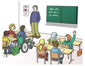 Grafik: In der Schule Grafik: Ein Lehrer unterrichtet eine Schulklasse