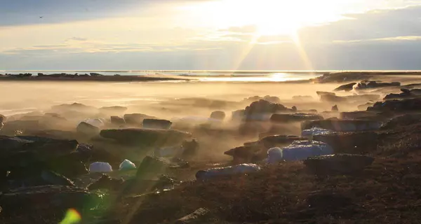 Aufnahme von der FrÃ¼hjahrsflut der Lena an der sibirischen Permafrostinsel Samoylov. Foto: AWI/Torsten Sachs.