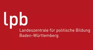 Logo der Landeszentrale fÃ¼r politische Bildung Baden-WÃ¼rttemberg auf rotem Hintergrund