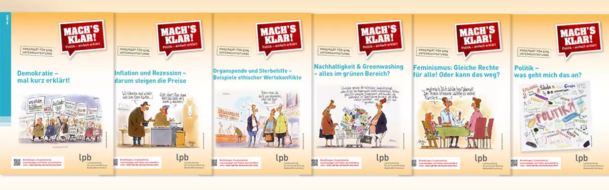 Auswahl an Heften aus der Unterrichtsreihe MachÂ´s klar