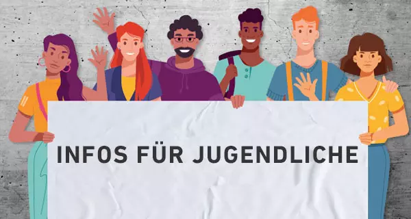 Infos fÃ¼r Jugendliche. Grafik: Gruppe junger Menschen | IStock
