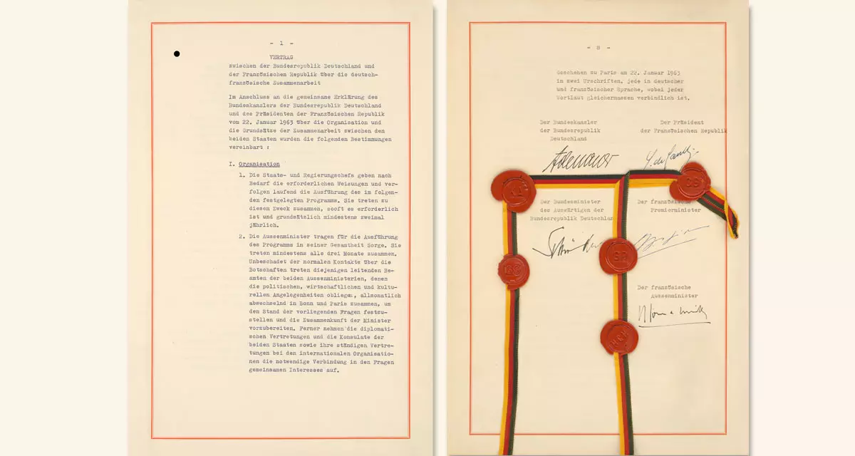 Der ElysÃ©e-Vertrag: Faksimile der Urschrift in deutscher Sprachfassung. Â© AuswÃ¤rtiges Amt, Politisches Archiv (https://archiv.diplo.de/arc-de/das-politische-archiv/das-besondere-dokument/-/1496840)