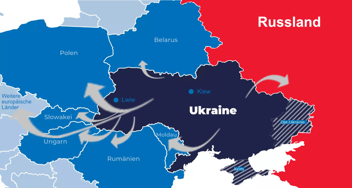 Karte â€žFlÃ¼chtlinge aus der Ukraine": Bis zu zehn Millionen Menschen kÃ¶nnten in Folge des Krieges in der Ukraine das Land verlassen